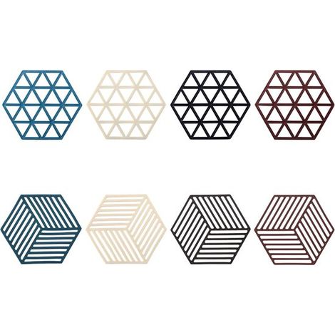 Ensemble de 8 sous-verres résistants à la chaleur, en 4 couleurs (rayures et carreaux), hexagonaux, antidérapants, en silicone, 12,5 x (1/5)