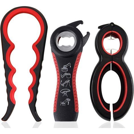 Bottle opener, 3-piece jar opener, 4-in-1, 5-in-1 and 6-in-1 multifunctional can opener for children, the elderly and people with arthritis (1/5)