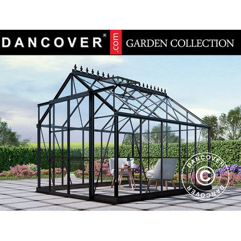 Gewächshaus aus Glas 2,44x3,08x2,34m mit Sockel und Krone, 7,51m², Schwarz - Dancover