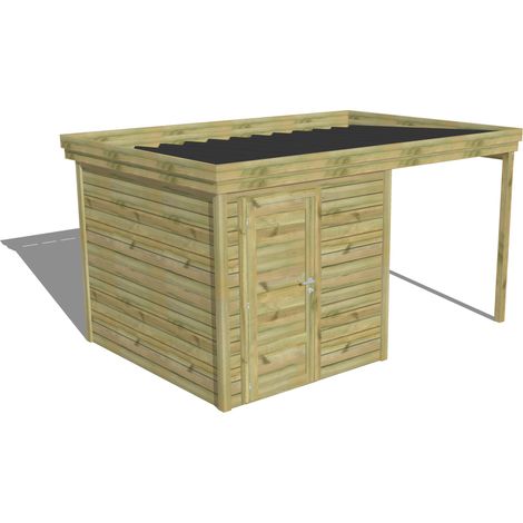 ABRI DE JARDIN bois Pin autoclave 27mm - 4,14x2,64m / 10,9m2 - Bac acier - Abri Français (1/5)