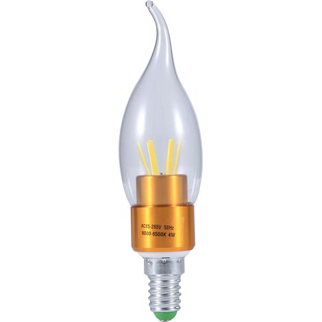 Ampoule LED à filament COB E14 4W 85-265V, ampoule bougie à économie d'énergie, n° 3, flamme dorée, blanc froid (1/4)