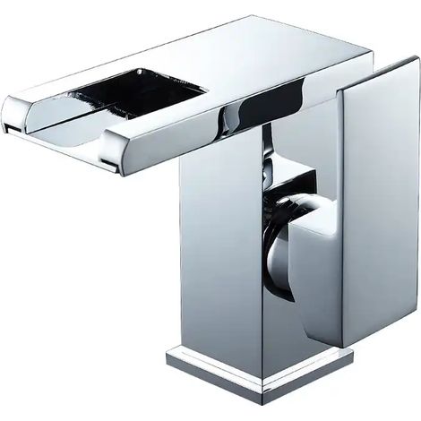 LED Bathroom Sink Faucet, Waterfall, Hot and Cold Water (Silver) (1/5)