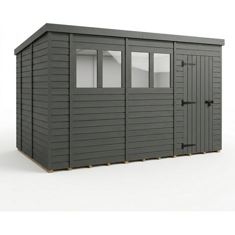 14ft x 10ft Composite Pent Garden Shed Single Door With Windows - Composite - L427 x W305 x H210 cm - Grey