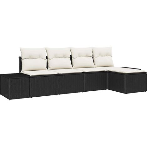 Garden Sofa Set with Cushion 5 pcs Black and Cream Poly Rattan vidaXL
