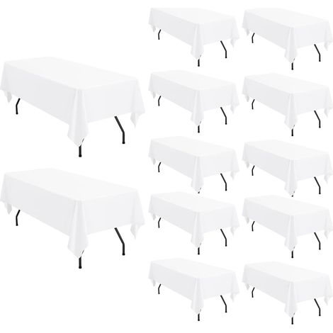 Lot 12 Nappes Polyester Blanc 153x260cm, tables 6 pieds/1.8m lavables mariage/buffet/événement