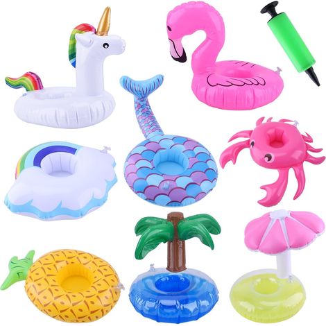 Portabicchieri gonfiabili, confezione da 8 portabicchieri gonfiabili, sottobicchieri, portabicchieri da nuoto con pompa ad aria per feste estive in piscina (1/5)