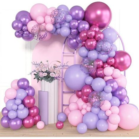Kit arche de ballons en latex naturel rose et violet, décoration pour anniversaire et mariage (1/5)
