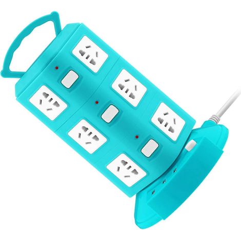 Tour multiprise avec port USB, protection contre les surtensions et design compact, vert paon, trois couches (1/5)