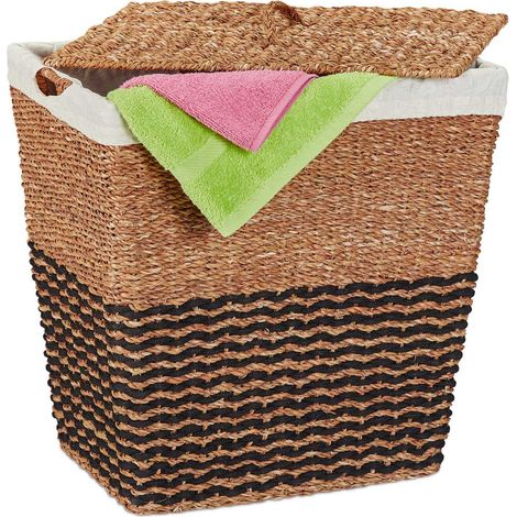 Cesta para ropa con tapa, color algas marinas, capacidad de 87 l