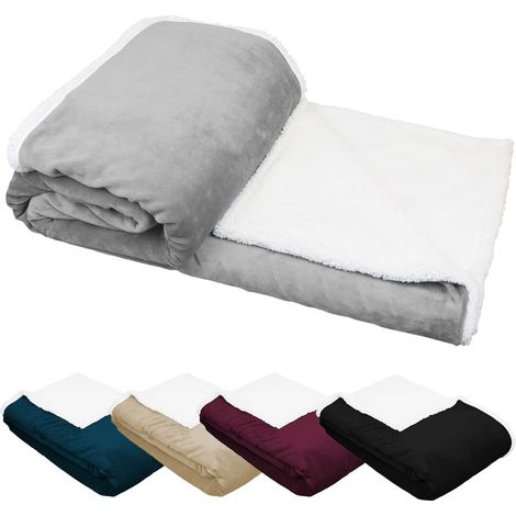 Plaid polaire 150 x 200 cm en flanelle et sherpa ultra doux – Léger et résistant – Lavable en machine à 30° – Couverture réversible gris – Vivezen