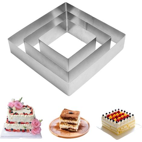 Moule Carré Patisserie, 3 Pcs Cercle a Patisserie Carré Moules à Gâteaux, Acier Inoxydable Moule Entremet, Cadre Patisserie Rectangulaire, Cadre de Cuisson pour Mousse Dessert