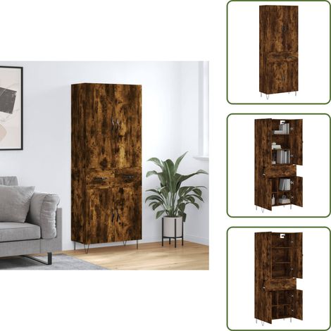 Credenza con ante - vidaXL Credenza Rovere Fumo 69,5x34x180 cm in Legno Multistrato - Credenza con piedini in metallo