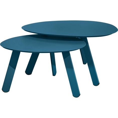 Lot de 2 tables basses gigognes de jardin bleu pacific