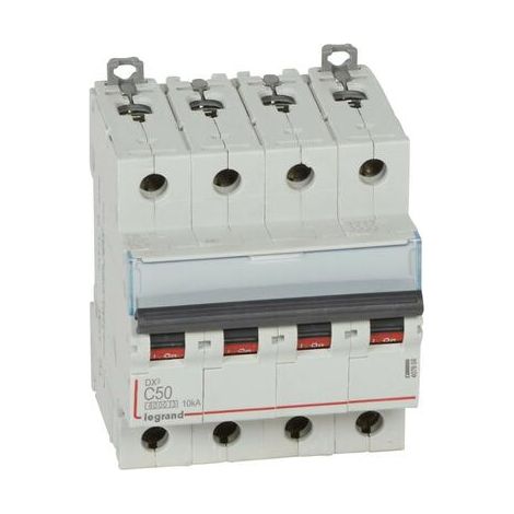 Disjoncteur DX³ 6000 -vis/vis- 4P- 400V-50A-courbeC-peigne HX³ trad 4P - 4 modules - 407903