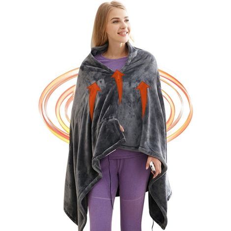 Double-Sided USB Electric Winter Heated Blanket Coral Fleece 3 Adjustable Settings Extra Large Single 150 x 85cm for Home/Office, Gray Anti-Cold Coat (1/5)