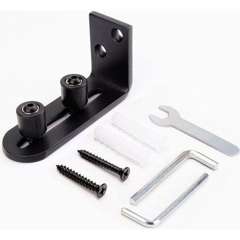 Système de porte coulissante - Porte de grange - Rail inférieur noir mat - Fixation murale à roulettes réglables - Base plate - (1/4)
