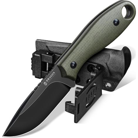 Couteau Lame Fixe D2 Manche G10 avec Étui Réglable Vert Couteau polyvalent pour camping et randonnée avec lame résistante. Design pratique pour les amateurs d'activités outdoor. (1/5)