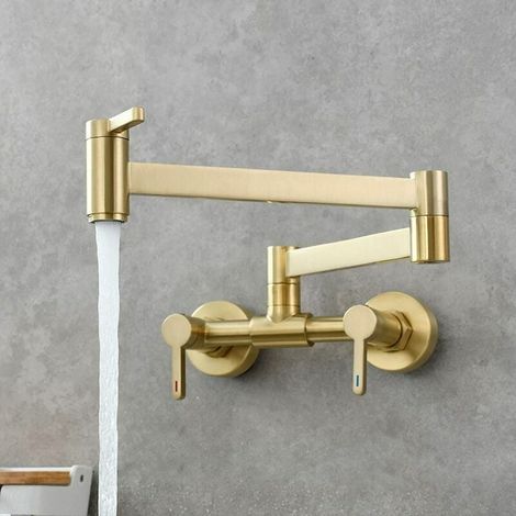 Quadratischer Drei-Schalter-Waschtischhahn mit heißem und kaltem Wasser, verdeckter Küchen-Klappmischbatterie, Badezimmer-Waschtischhahn, gebürstetes Gold (1/4)