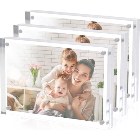 Lot de 3 cadres photo acrylique 13x18 cm à poser, cadre photo 13x18 cm en cristal clair, cadre photo acrylique magnétique de bureau 13x18 pour échantillons, billets, timbres, affichage de (1/5)