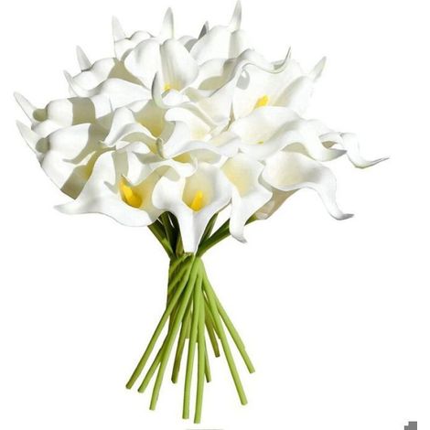 20 Pièces Artificielle Calla Lily Latex Fleurs Artificielle Mariée Mariage Bouquet pour Domicile Fête Maison Décorations (Blanche) (1/5)