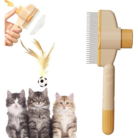 1 - Brosse Pour Chat - Accessoire Toilettage - Élimination Poils Morts - Pour Tous Types De Pelage - Jaune (1/5)