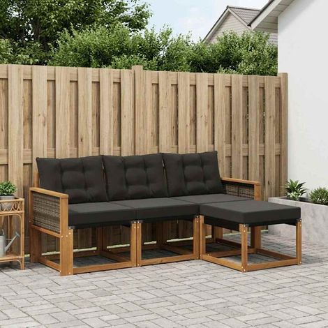 vidaXL  Outdoor Sofa Set  with Cushion 4 pcs Natural and Black