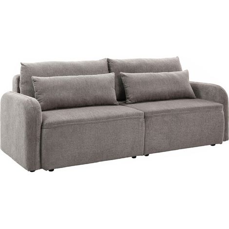 Canapé convertible 3 places en tissu gris et pieds noirs - SOKKA (1/5)