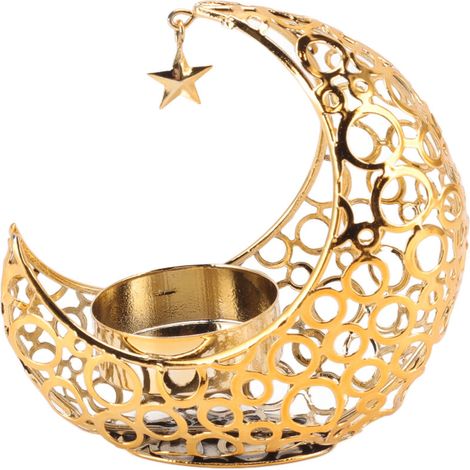 Jeffergarden Chandelier romantique en forme de lune, chandelier ajouré en fer forgé, idéal pour les mariages, les décorations de Noël, les tables à manger, les tables basses, couleur or.-DOU