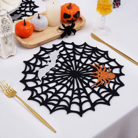 Placemat - Isolant - Motif Toile D Araignée - Pour Décoration De Table Halloween Et Automne - Rond - 25,4 Cm - Noir - Lot De 10 (1/5)
