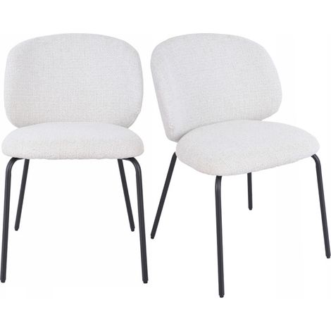 Lot 2 chaises en tissu chenille écru et pieds métal – LISETTE (1/5)