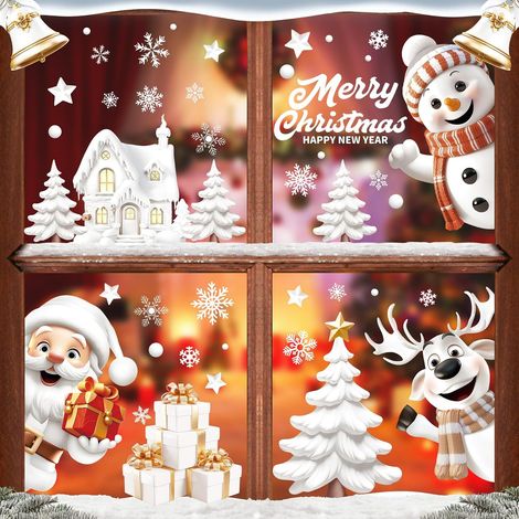 9 Feuilles NoëL Autocollants Fenetre Réutilisable, 3D Stéréo Statique Sticker Fenetre Noël PVC avec Bonhomme de Neige Père Noël Cloche pour DIY Décor Fenêtre, Vitrine, Façade en Verre (1/5)