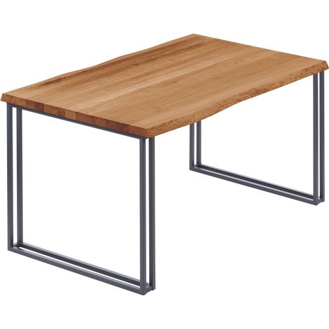 LAMO Manufaktur Esstisch Küchentisch, mit Baumkante 140x80x76 cm (AxBxH), Frame, Dunkel / Anthrazit, LAB-01-A-004-7016Fr