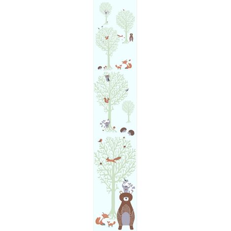 Papiers peints intissés chambre garçon motif oiseaux & ours | Papier peint chambre enfant animaux | Tapisserie bébé bleu clair arbre & animaux - 10,05 x 0,53 m (1/3)