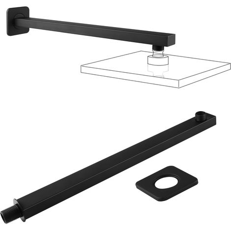 Bras de douche, 40 cm, carré, en acier inoxydable, pour pommeau de douche à effet pluie, montage mural (non inclus), noir (1/5)