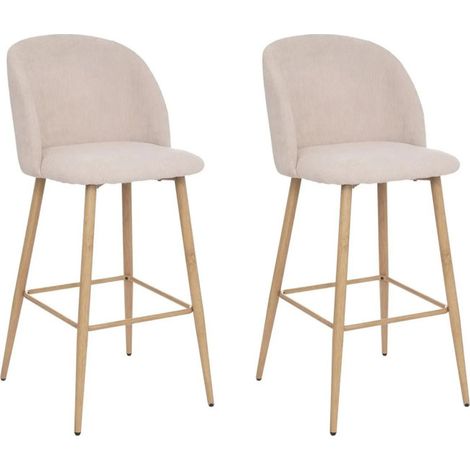 Atmosphera – Lot de 2 chaises de bar 106cm – Hauteur d'assise 77cm – Tissu côtelé beige lin – Repose-pieds inclus – À monter soi-même (1/4)