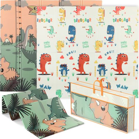 Tapis d'éveil bébé - AIYAPLAY - pliable épais réversible en mousse - antidérapant - motif dinosaures - 196x176x1,5 cm multicolore