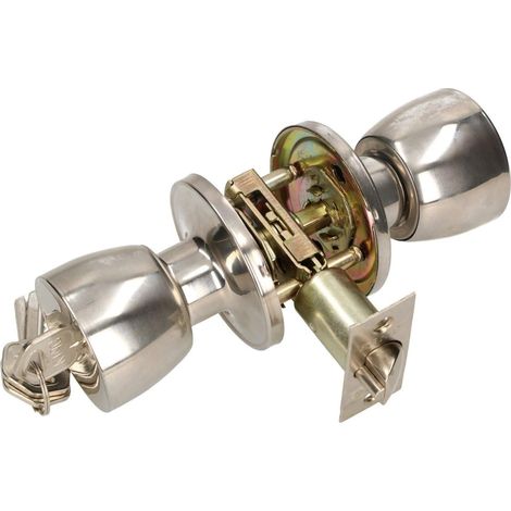 KOTARBAU Poignée de porte avec serrure en métal - Verrouillage cylindrique - Poignée de porte rotative - Avec 3 clés - Rosace (chromé) (1/5)
