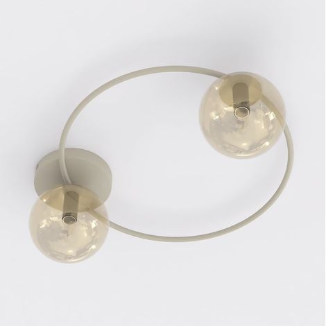 Lampada a sospensione SOPRA in acciaio beige e vetro ambrato