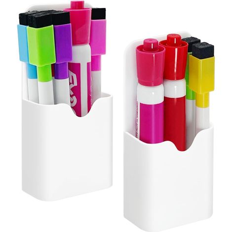 Sollbry 2 porte-stylos magnétiques, porte-marqueurs magnétiques effaçables à sec, porte-crayons magnétiques pour réfrigérateur, porte-marqueurs pour tableau blanc pour l'école, le bureau, la maison, o (1/4)