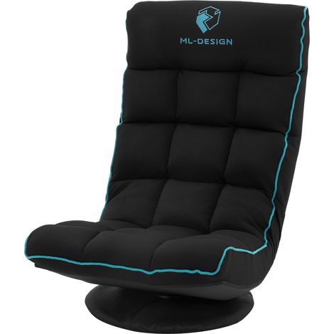 ML-Design Sedia Gaming da Pavimento Ergonomica Imbotita Nero e Turchese girevole 360° a Supporto Lombare e Poggiatesta, Poltrona da Ufficio Girevole e Regolabile, Seduta Comfort e Relax per PC