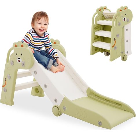 Foldable Kids Slide with Arms - Baby Slide, Small Slide, Indoor/Outdoor Space Saving Slide (Green) (1/5)