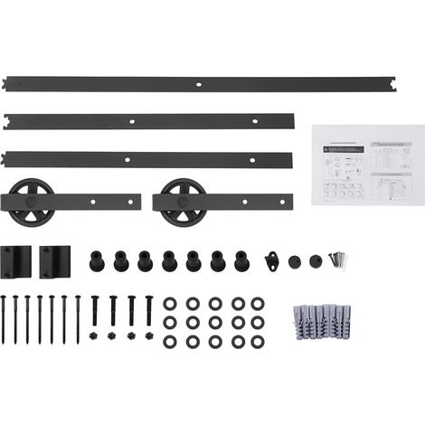 Kit rail coulissant 8FT pour porte grange, ensemble complet avec roulettes et guide, idéal pour placard et armoire. (1/5)