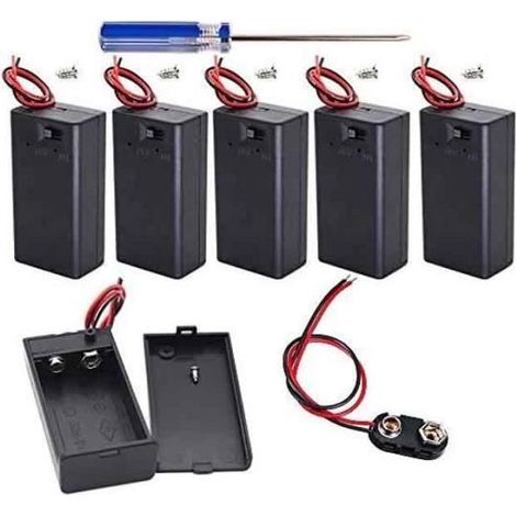 Boite de Stockage Boite de Batterie - FOLAYA - Lot de 6 - 9V - Câble de Connecteur - On/Off Switch