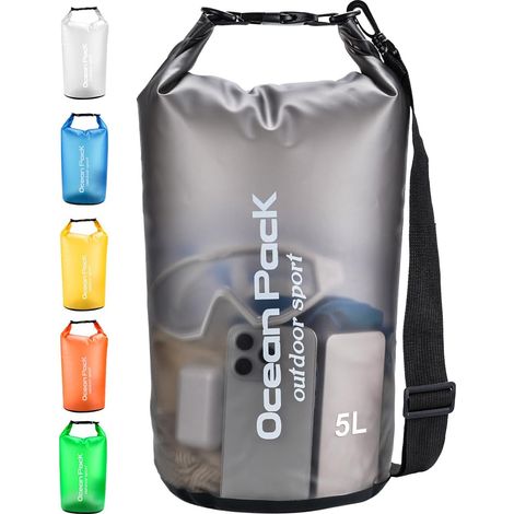Sac étanche 5 L, avec bandoulière réglable et fermeture à enroulement, idéal pour la natation, le camping et la pêche (noir)