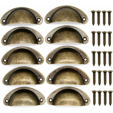 20 Poignée de Coquille Vintage pour Tiroir Armoire Porte Meuble Cuisine Fer Bouton de Placard avec Vis 82mm-Laiton Antique (1/4)
