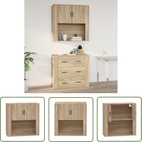 The Living Store Wandschrank Sonoma-Eiche 80x33x80 cm Holzwerkstoff - Hängeschrank - Wandregal - Stauraum - Holzwerkstoff - Sonomaneiche (1/5)