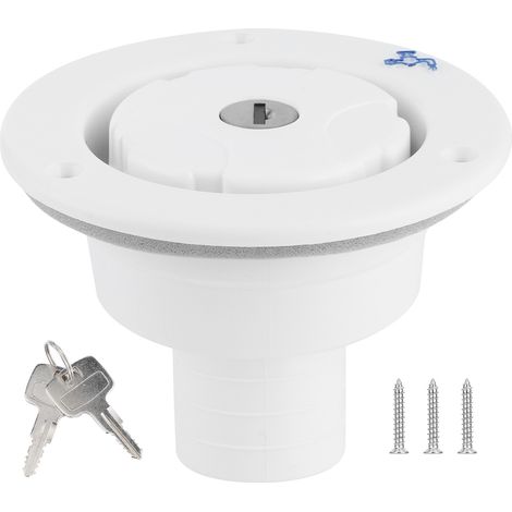 Ortviai Bouchon de remplissage verrouillable pour réservoir d’eau frais – PP alimentaire, blanc, 11 x 11 x 8 cm, avec clé (1/5)