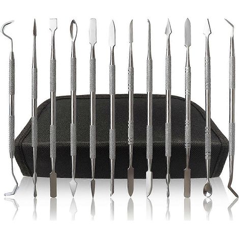 Ensemble de 12 outils de sculpture à la cire en acier inoxydable, instruments de modelage à la cire, outils de sculpture à double extrémité (1/5)