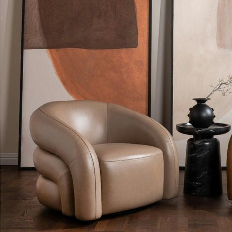 Fauteuil en cuir taupe pivotant BRADFORD