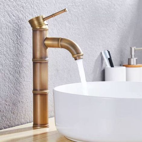 Robinet cascade style bambou - couleur bronze, eau chaude et froide, design coudé, convient aux salles de bains. (1/5)